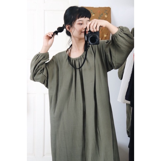 Đầm dáng thụng tay bồng - vải muslin Hàn Quốc