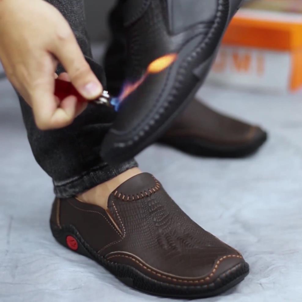 sale 12-12 Giày lười nam da bò cao cấp hàng thiết kế dập vân nổi bật phong cách trẻ trung HT001