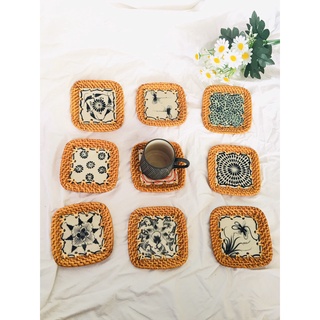 Đĩa Mây Sứ Lót Cốc (Ly) Hình Vuông Sử Dụng Cho Gia Đình/ Quán Cafe/ Văn Phòng - Sản Phẩm Được Làm Thủ Công/ Quà Tặng