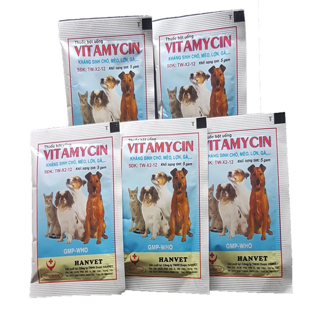 Vitamycin gói 5gr Kháng sinh chó mèo - đi ỉa chó kiết lị chó dạng uống