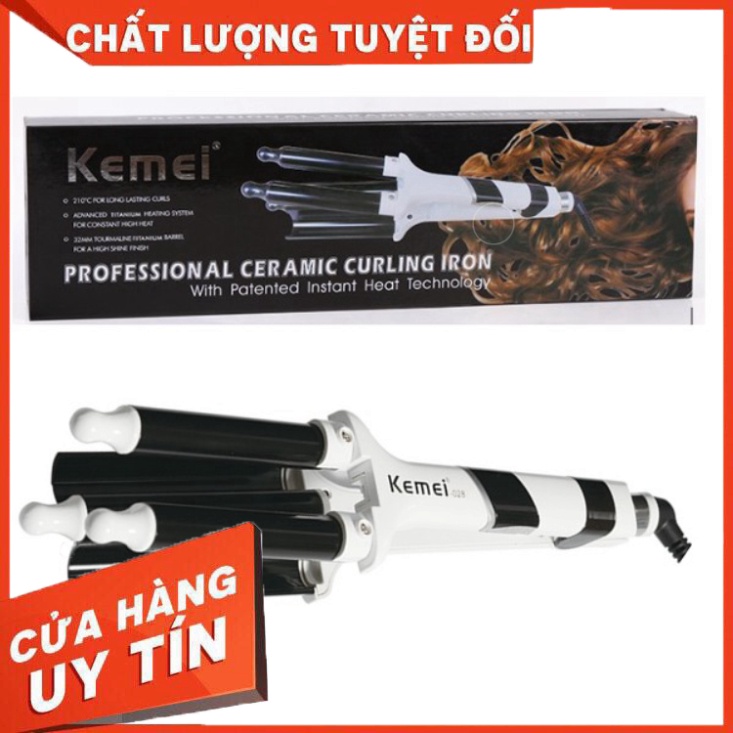 Máy Uốn Tóc, Tạo Kiểu 3 Trục Màn Hình LCD Kemei Professional Ceramic Chuẩn Salon tóc Kemei KM-028