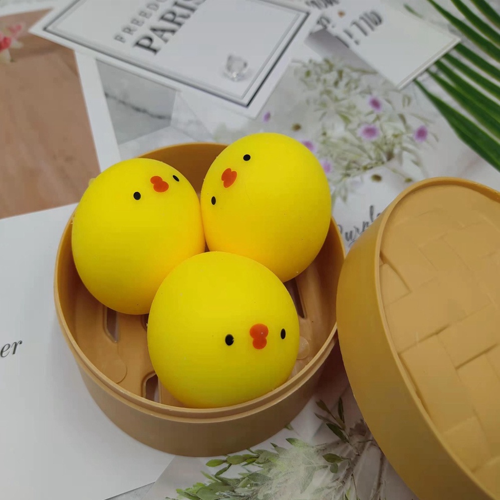 3 chiếc bánh bao màn thầu squyshi bánh chưng mềm mại hộp heo trắng thỏ hồng xinh xắn đáng yêu