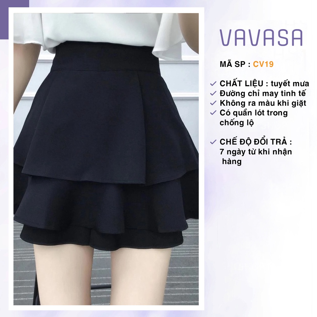 Chân váy 2 tầng ngắn đen có quần lót trong chống lộ dáng xòe ôm cạp chun lưng thun vải co giãn công sở VAVASA CV19 | BigBuy360 - bigbuy360.vn