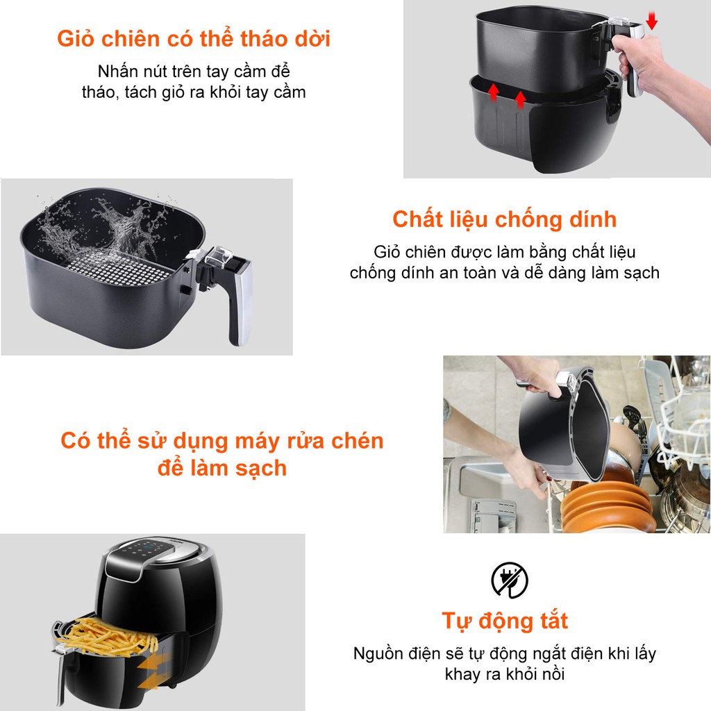 Nồi chiên không dầu điện tử M165 – Màu đen, điều khiển cảm ứng, 5L5