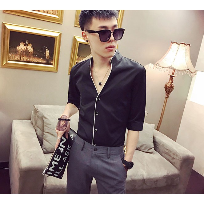 Sơ mi cổ V viền dáng ôm