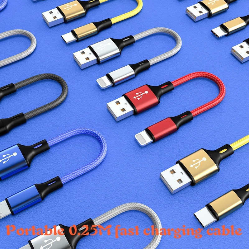 Portable 0.25M Fast Charging Cable For IPhone Android USB-C Type USB Charger Cables Car Data Line