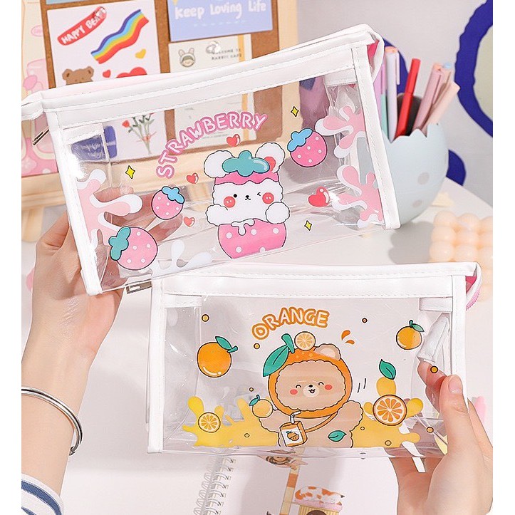 Hộp bút, túi đựng mĩ phẩm trong suốt in hình hoạt hình dễ thương