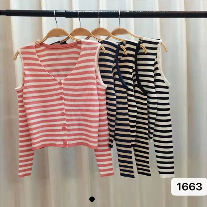 Áo cardigan dệt kim cổ chữ V tay dài trễ vai kẻ sọc phong cách Hàn Quốc sành điệu