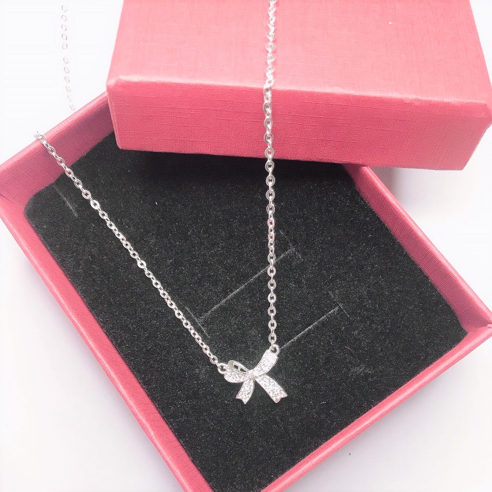 Dây chuyền nữ bạc ta Evasilver, mặt hình lơ xinh xắn, vòng cổ bạc đính đá sang trọng