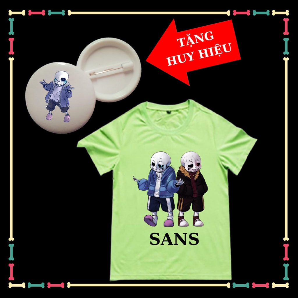 Áo thun cổ tròn tay ngắn đủ màu sắc in hình Sans siêu ngầu phong cách cho bé trai bé gái Tặng HUY HIỆU Sans