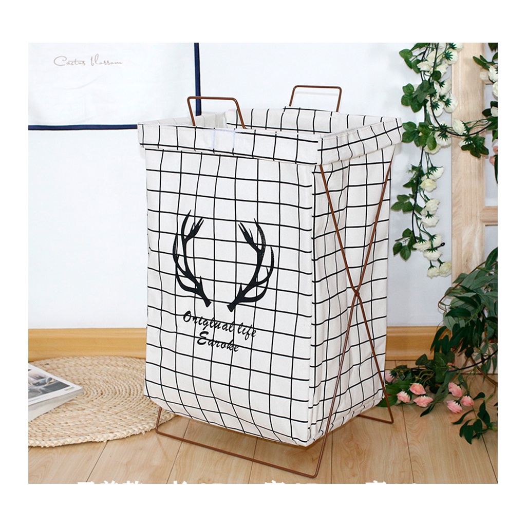 Giỏ Đựng Quần Áo Bẩn có giá đỡ bằng thép Phong cách Vintage – BLUE DEER