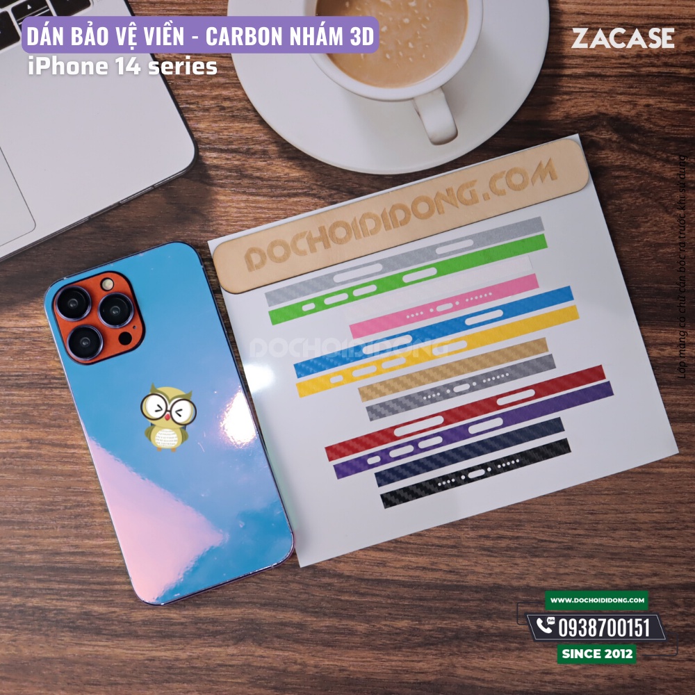 [NHIỀU MÀU] Dán Bảo Vệ Viền IPhone 14 Pro Max ( 14 , 14 Plus, 14 Pro ) ZACASE Carbon 3D