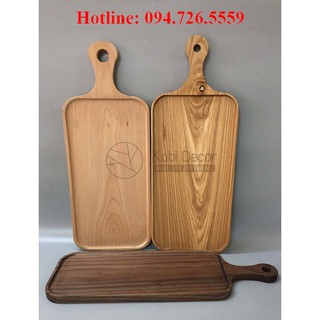 Khay thớt gỗ chữ nhật tay cầm giữa cao cấp KABI DECOR