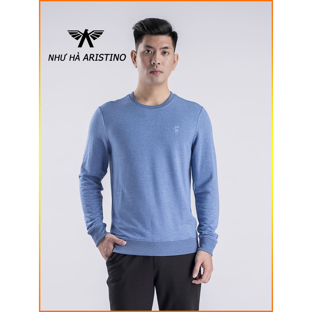 Áo Thu Đông Bo Tay  Aristino ASW004w8 Slim Màu Xanh Biển có XL
