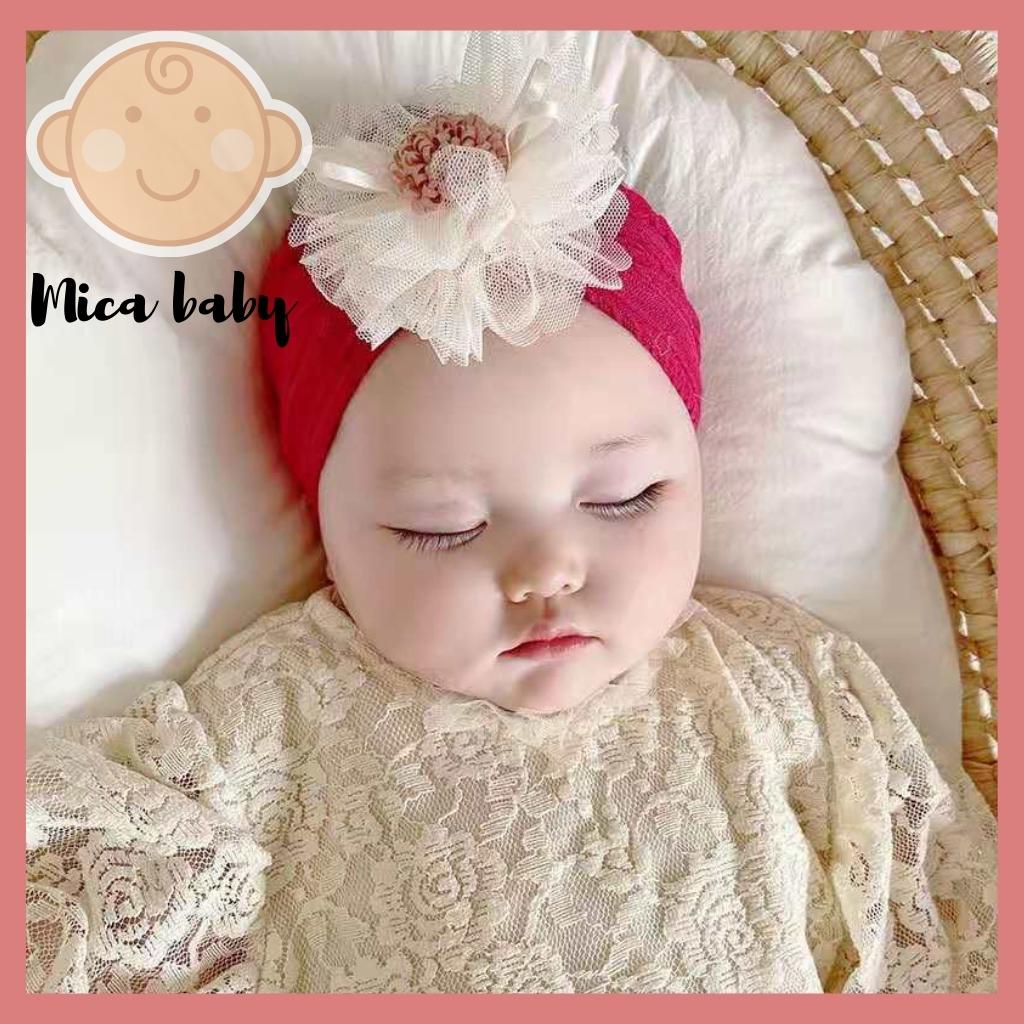 Băng đô thun gân đính hoa voan xinh xắn cho bé BD38 Mica Baby