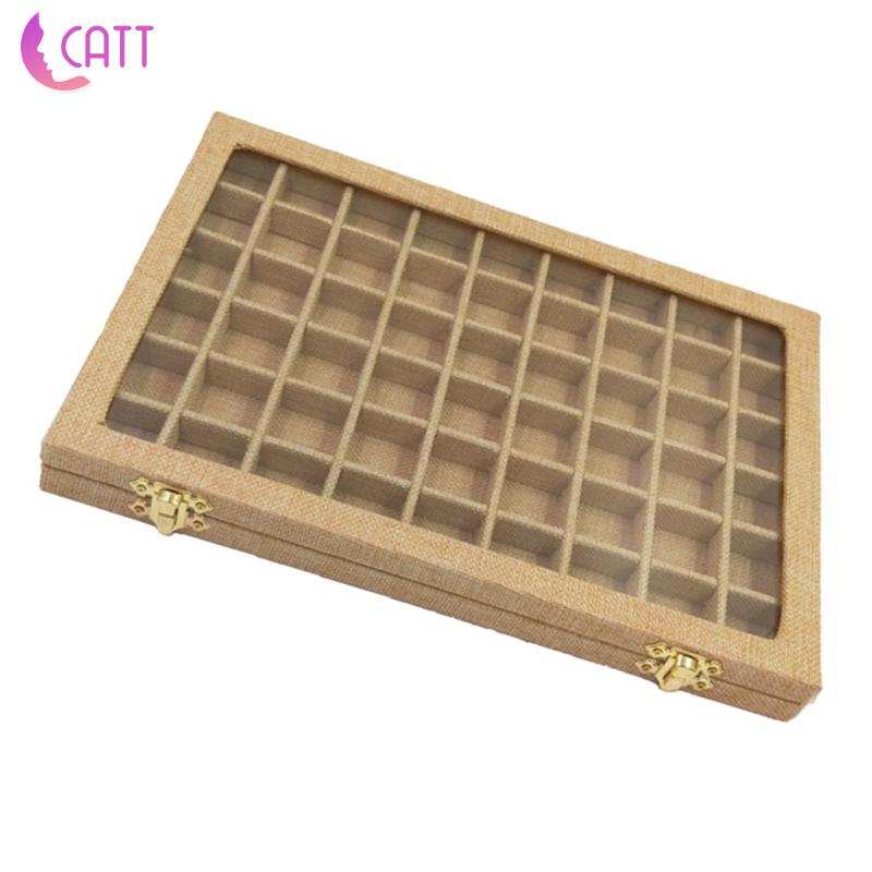 Hộp Vải Lanh 54 Ngăn Trong Suốt Trưng Bày Trang Sức Có Nắp Đậy Tiện Dụng Ốp