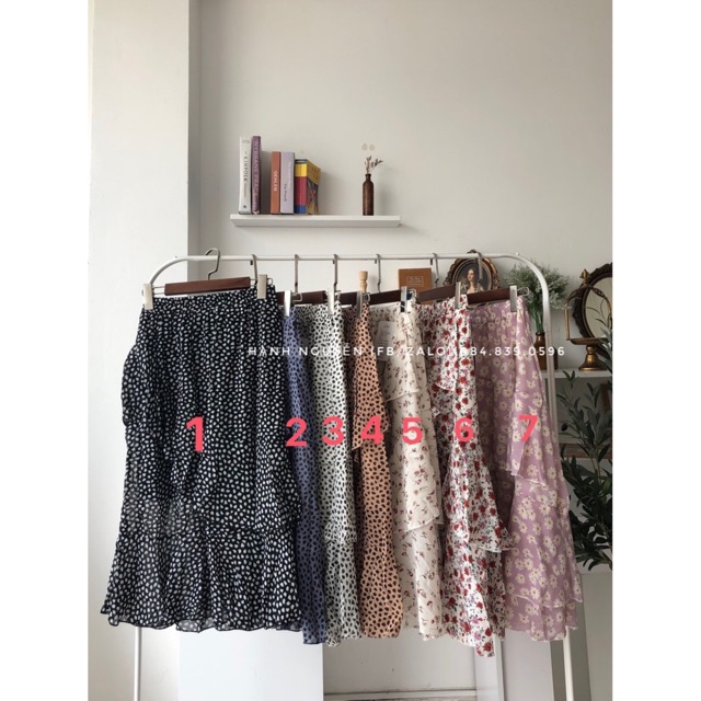 Chân váy hoa nhí đuôi cá midi 3 tầng - Xưởng May Hạnh Hồng | BigBuy360 - bigbuy360.vn