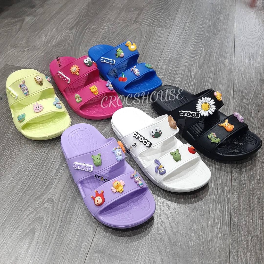 (Hình thật) Dép hai quai ngang classic unisex lỗ nhiều màu hiện đại tặng kèm jibbitz- crocs house