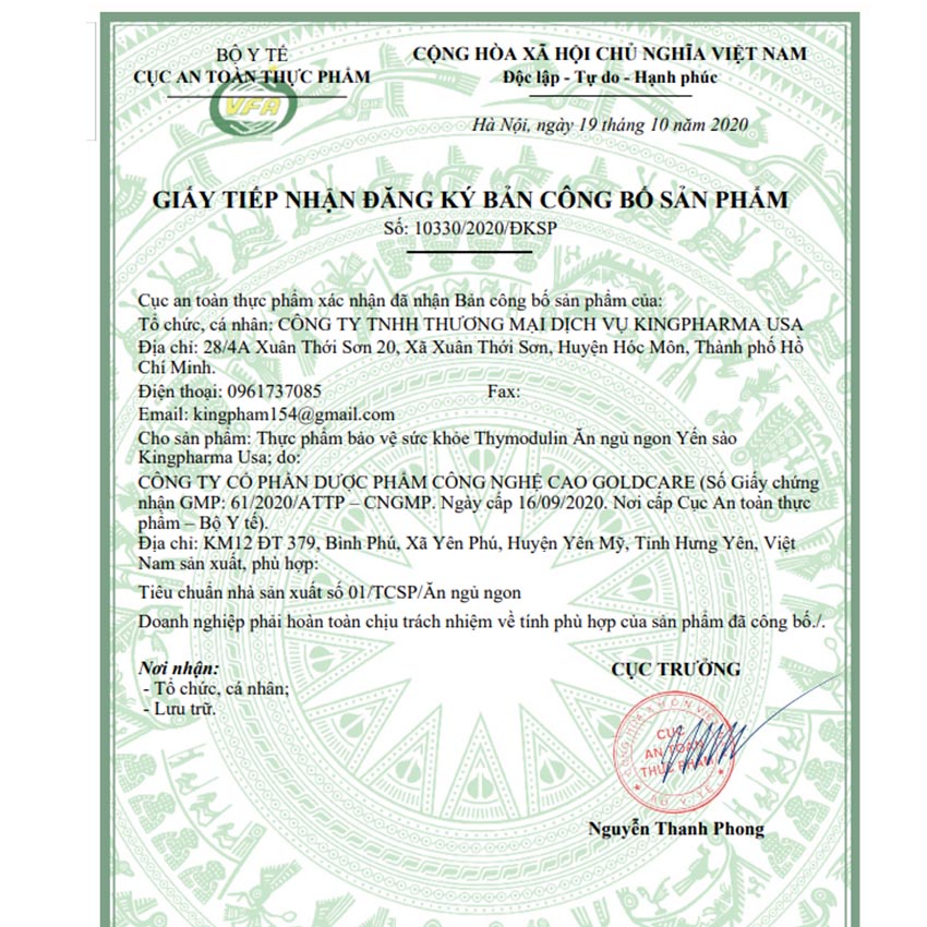 Thymodulin Ăn Ngủ Ngon Yến Sào Kingpharma USA bổ sung acid amin, vitamin &amp; khoáng chất cho cơ thể (hộp 20 gói) - Cvs