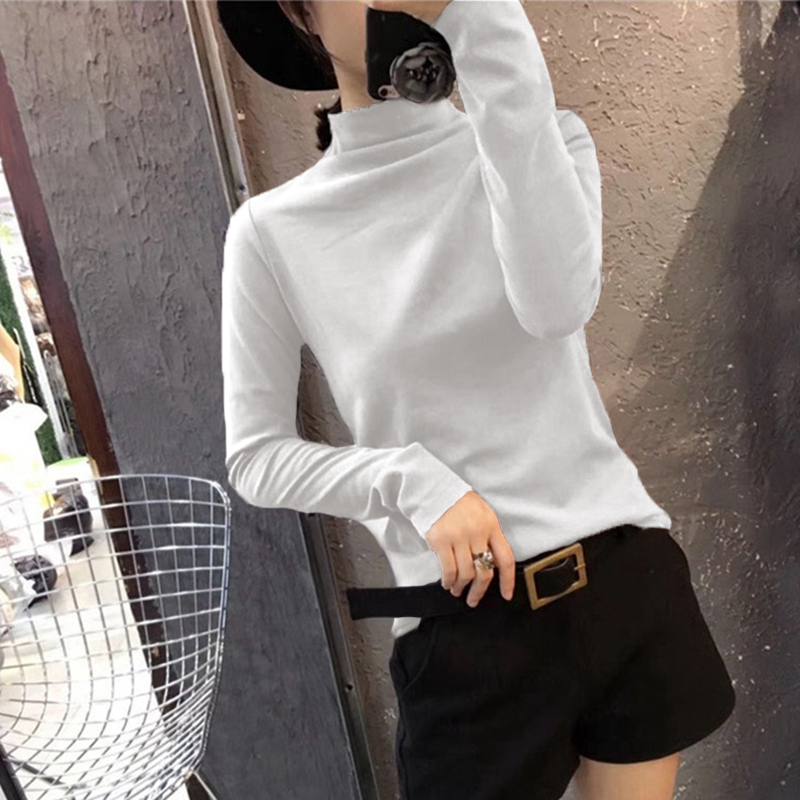 2020 autumn half high neck slim fit autumn and winter bottoming shirt all-match long-sleeved T-shirt women clothes top