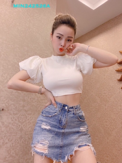 Áo thun croptop tay phồng