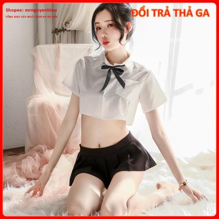 Bộ đồ ngủ cosplay sexy nữ sinh, đồng phục học sinh cho nữ gồm áo croptop và chân váy cosplay, mã Ns001  - QUIN BEE