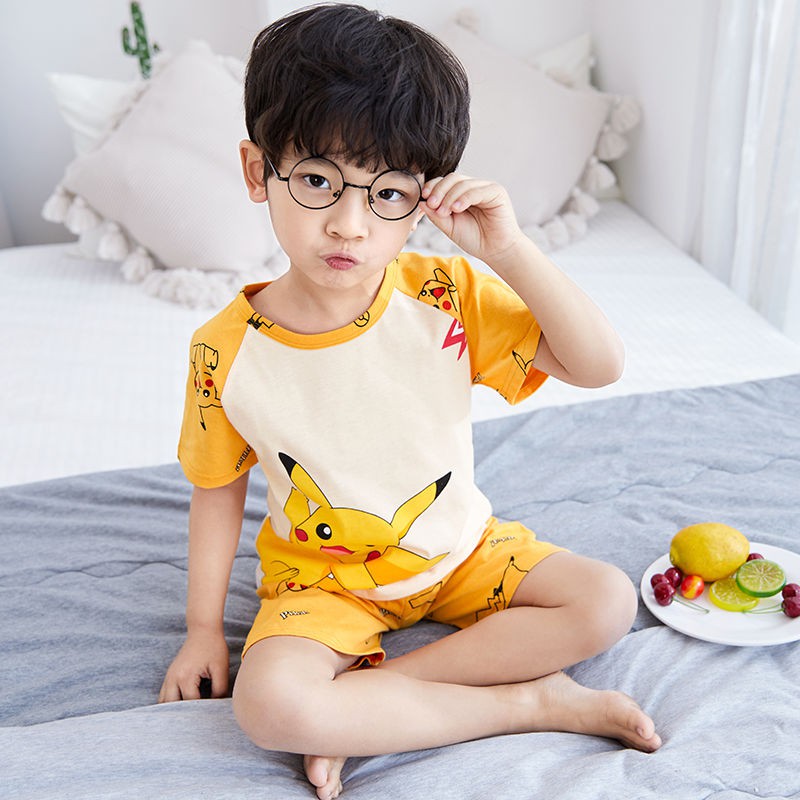 đẹpNgười nổi tiếng trên InternetSummer Children Pyjama Boy Cotton Cô gái ngắn tay Phần lớn Trẻ em Dịch vụ gia đình11