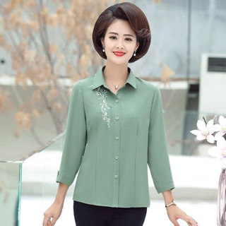 Áo sơ mi trung niên nữ cao cấp, phối hoa thanh lịch NV0165