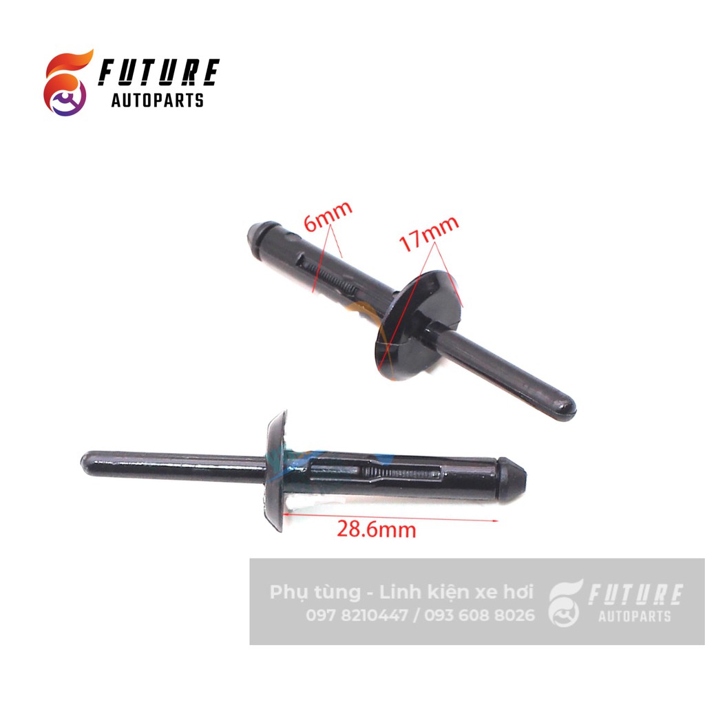Đinh rút nhựa, chốt nở nhựa loại 6mm cố định tấm cản, lót chắn bùn - Future Autoparts