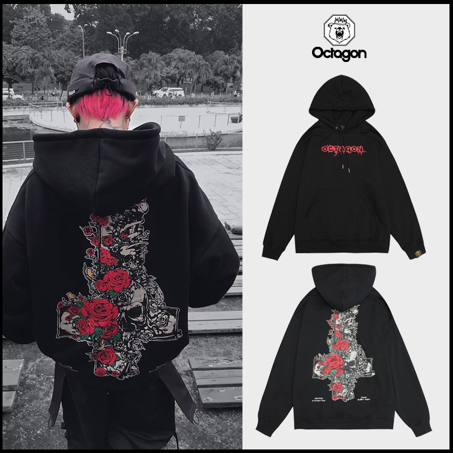 Áo Hoodie Form Rộng OCTAGON OBLIVION Màu Đen Chất Liệu Nỉ Bông