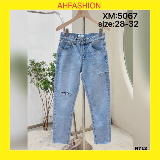 Quần jean nam xanh cao cấp rách gối chất bò co dãn mẫu mới nhất AHFASHION MS5067