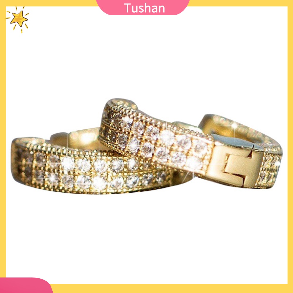 TUSH_Shiny Women Rhinestone Inlaid Circle Huggie Earrings Party Banquet Jewelry Gift