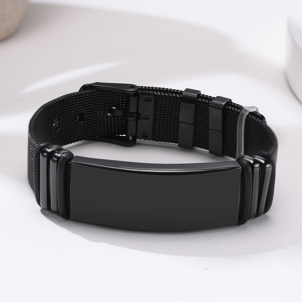 Vnox Vòng Tay Lưới Thép Titan Màu Đen Có Thể Điều Chỉnh Cho Nam