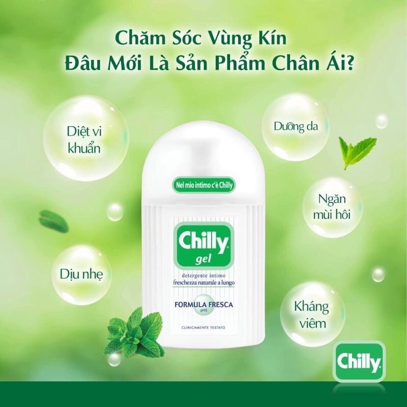 [Chính Hãng] Chilly Dung dịch vệ sinh phụ nữ Chilly số 1 tại Ý (Chai 200ml) - nhập khẩu chính hãng từ Ý