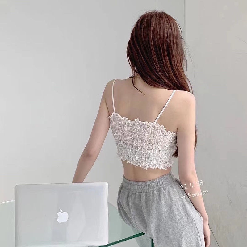 M74.  Áo bra ren hoa hồng, áo 2 dây có mút ngực kiểu croptop sang chảnh 2023