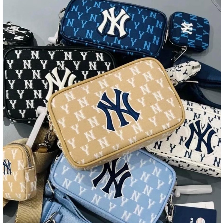 ✅  Túi MLB Monogram Jacquard Mini Crossbody Bag New York Yankees - Beige  | SL CÒN ÍT