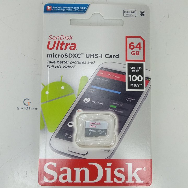 Thẻ nhớ 64Gb SanDisk Ultra Class 10 100Mb/s chính hãng