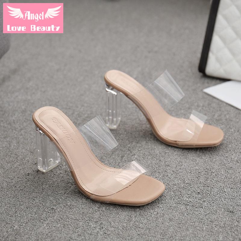 Giày Sandal Cao Gót Dày Quai Trong Suốt Thời Trang Mùa Hè Dành Cho Nữ 2022