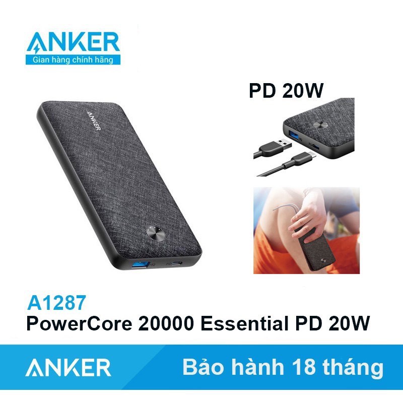 Sạc Dự Phòng ANKER 20000mAh sạc nhanh PD 20W Metro Bọc vải Fabric -  A1287 AnkerShop