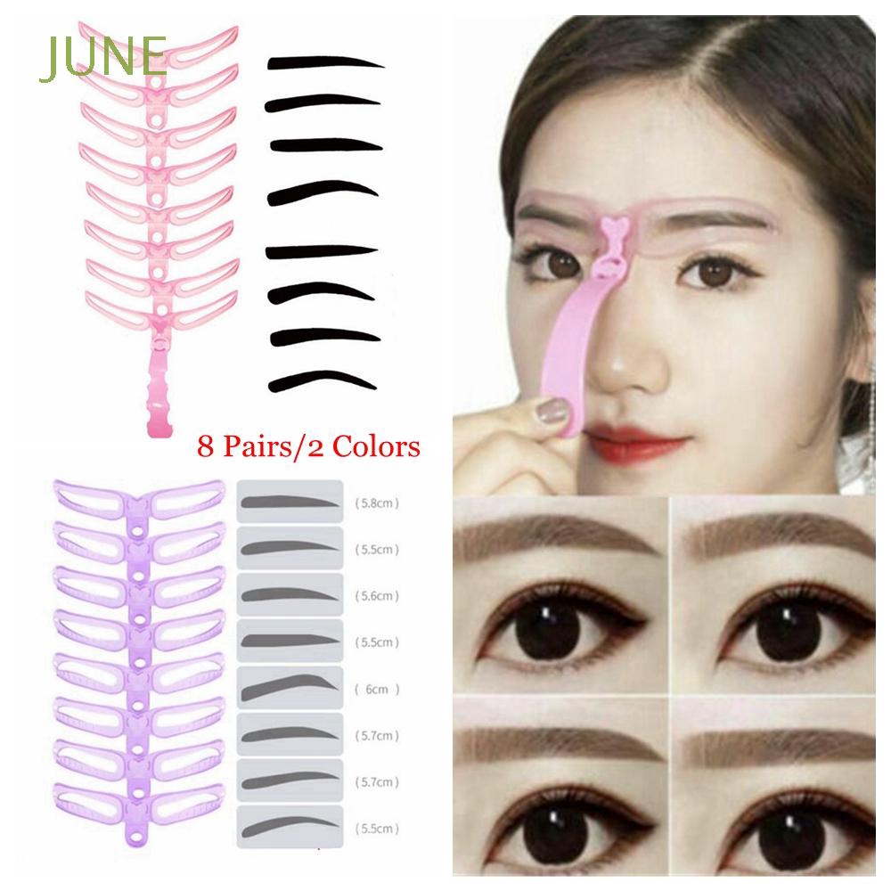 JUNE 8 Pairs Hot Sale Fashion Reusable Makeup Tool Beauty Eyebrow Stencils Kit