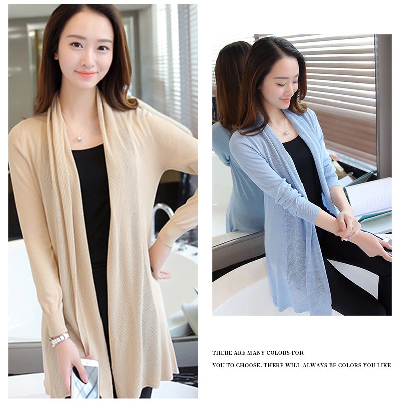 Áo Khoác Cardigan Dệt Kim Tay Dài Dáng Rộng Chống Nắng Dành Cho Nữ