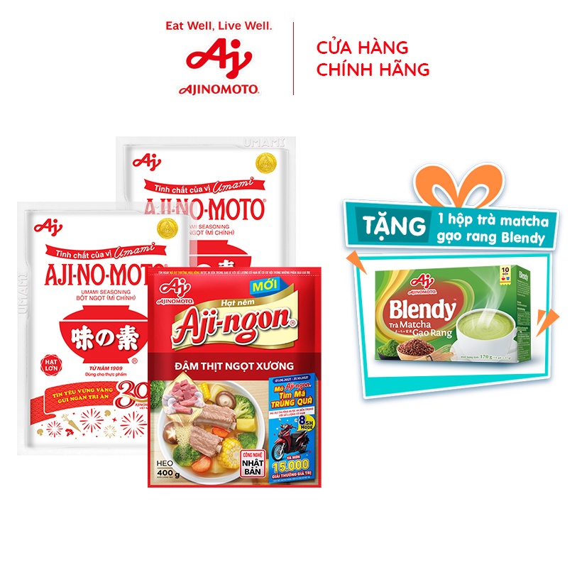 [Tặng 1 hộp trà matcha gạo rang Blendy] Combo 2 gói bột ngọt AJI-NO-MOTO 454g + 1 gói hạt nêm Aji-ngon 400g