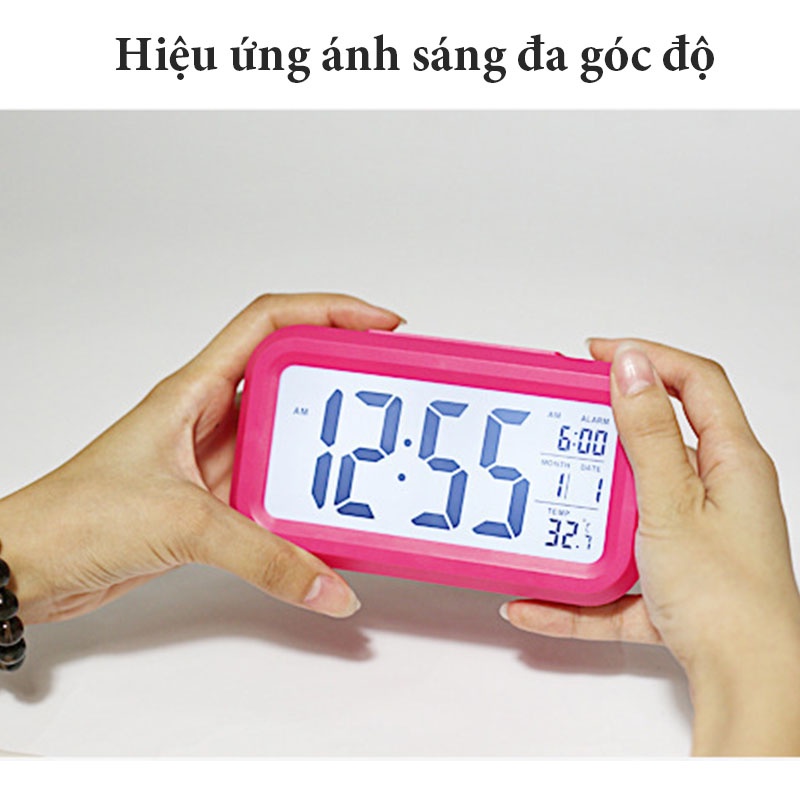 Đồng Hồ Báo Thức Để Bàn Điện Tử Đa Chức Năng, Có Cảm Biến Nhiệt Độ, Ánh Sáng - HÌNH CHỮ NHẬT - DHBT01-Gia Dụng Tý Tẹo