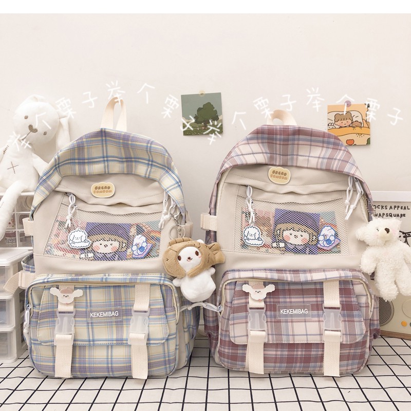 B17 - BALO KẺ CARO ULZZANG MÀU PASTEL