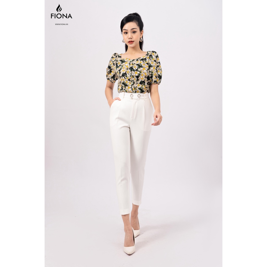Áo sơ mi nữ FIONA sơ mi nữ công sở thiết kế cao cấp tay bồng họa tiết cúc họa mi trẻ trung F551159