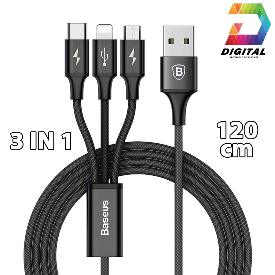 Cáp Sạc Đa Năng 3 Đầu Baseus Dây Dù Siêu Chắc Chính Hãng