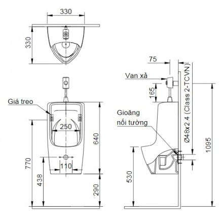 Bồn Tiểu Nam Inax U-431VR Treo Tường Vành Rim