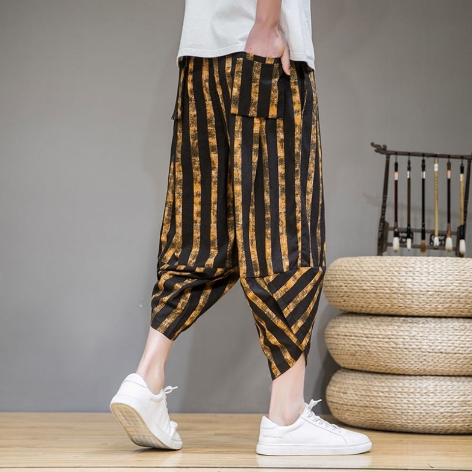 Quần Ống Rộng Chất Liệu Cotton Lanh Size Lớn Phong Cách Dân Tộc Cho Nam