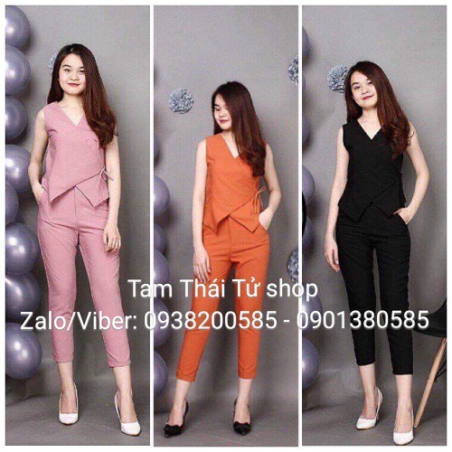 SÉT ÁO CỔ V ĐẮP CHÉO THẮT NƠ KÈM QUẦN SKINY