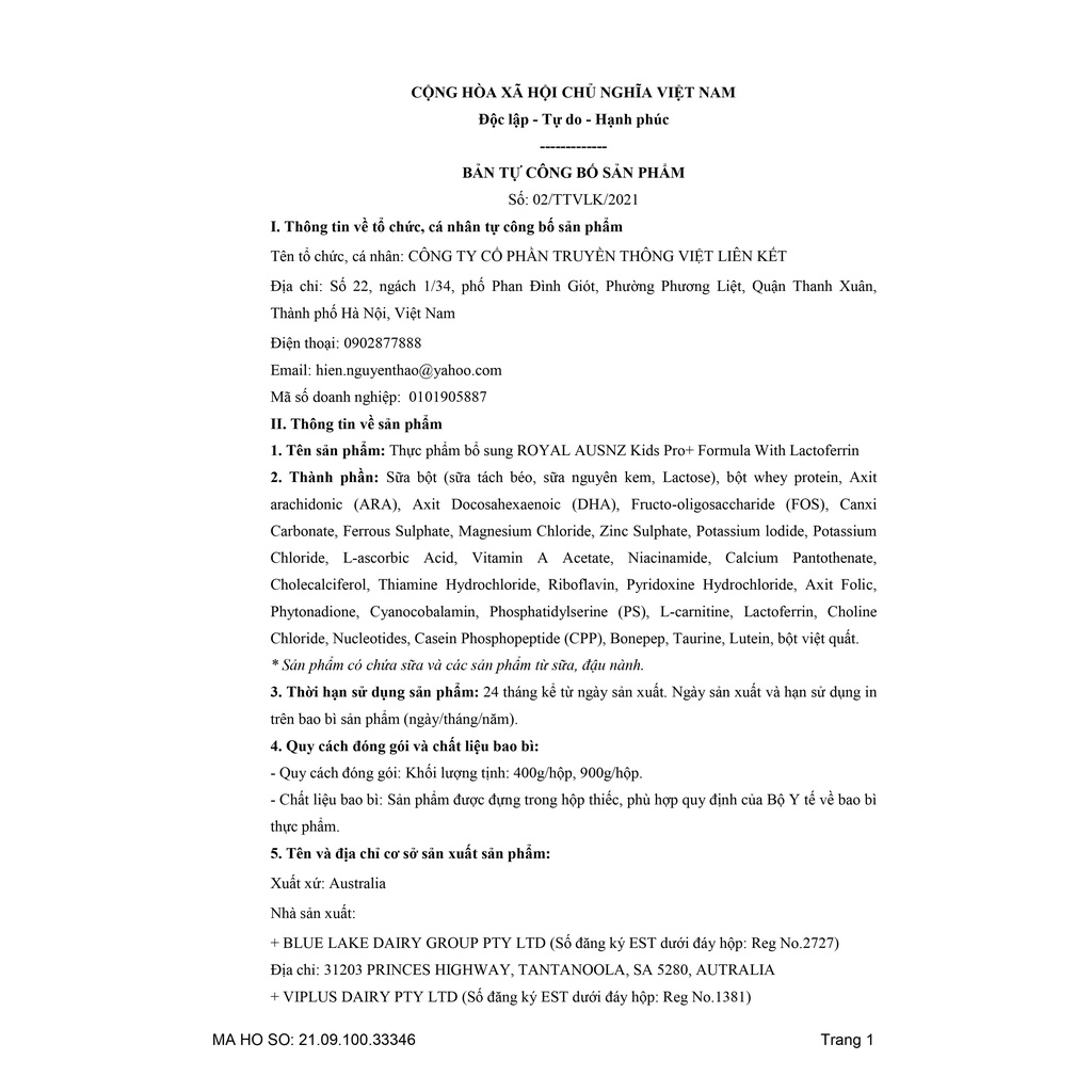 Sữa Bột Hoàng Gia Úc Royal Ausnz Kids Pro+ Formula With Lactoferrin Bổ Sung Dưỡng Chất Cho Trẻ Từ 3 Tuổi 900g